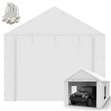10x20FT Carport Canopy Front/Back Panel Entrance Door Tarp with Zippers, Waterproof & UV Protected Replacement Sidewall Cover with Ball Bungees (White) Voxary