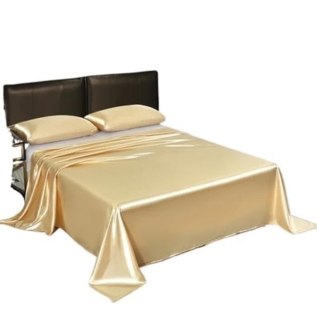 88JUNYh Silk Satin Sheet Flat Satin Bedding Sheet Solid Color Bedsheet Soft Comfortable Single Double Twin King Size(Color 6,250x270cm 1pc) 88JUNYh