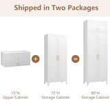 Polup Kitchen Pantry Cabinet, 90" Tall Metal Pantry Cabinet, Food Cupboards with Doors and Shelves, Freestanding Storage Cabinets for Dining, Living Room, 16"D x 32"W x 90"H, White, Assembly Required Polup