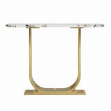 GDFStudio 43.3" Modern Console Table, Narrow Wooden Entryway Table with Imitation Marble Top and Gold Metal Base, Accent Sofa Table Behind Couch for Living Room Foyer Hallway, White+Gold GDFStudio