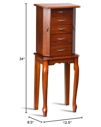 Giantex Standing Jewelry Cabinet Armoire with Top Flip Mirror, Jewelry Storage Organizer with 2 Side Doors for Necklaces, Jewelry Armoire Box Chest for Women Girls, Walnut Giantex