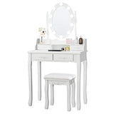Giantex Makeup Vanity Table with 10 LED Lights, Adjustable Brightness, 3 Color Light Modes, 4 Drawers, Rotatable Mirror, Cushioned Stool, Vanity Desk Dressing Table Bedroom Furniture (White) Giantex