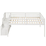 Twin Size Low Loft Bed with Stairs,Kids Loft Bed with Storage Staircase,Twin Bed Frame for Kids Boys Girls,White Bellemave