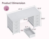 ODK 48 Inch Vanity Desk with 8 Fabric Drawers, Modern Makeup Desk for Bedroom & Dressing Room with Large Storage, Ideal for Home Office, Study, Pure White ODK