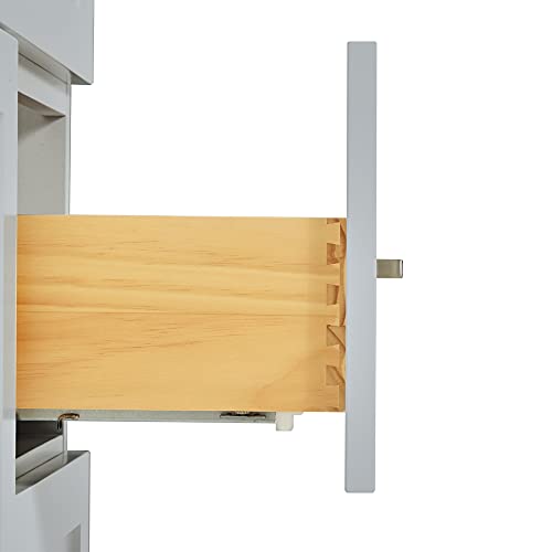 ARIEL 55" Grey Bathroom Vanity 1.5" Edge Pure White Quartz Countertop & Splash, Rectangular Sink, 2 Soft Closing Doors, 4 Full Extension Dovetail Drawers, Built in Toe Kick ARIEL