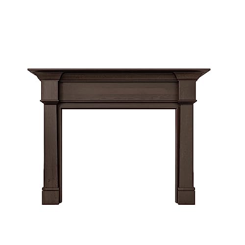 Modern Ember Grant 56x42 Inch Wood Fireplace Mantel Surround Kit | Unfinished - Elegant Design with Tiered Top Shelf and Cascading Legs; Includes Wooden Mantel Surround & Shelf