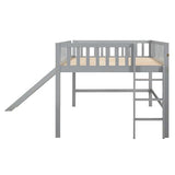 Merax Full Size Wood Low Loft Bed Frame with Slide for Kids Girls Boys,Full Length Guardrails, Gray Merax