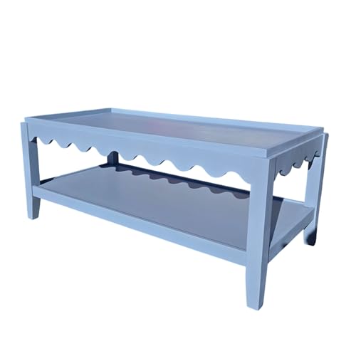 Carolina Chair & Table Scallop Coffee Table, Rectangular Mango Wood Side Table, Decorative Edge and Lower Shelf (Light Blue) Carolina Chair & Table