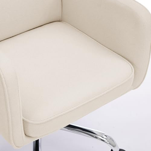 COLAMY Cocoon Modern Executive High Back Home Office Chair, Upholstered Desk Chair with Wheels, Vanity Chair with Head and Lumbar Support, Armrest (Beige) COLAMY