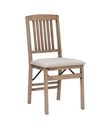 Linon Keira Wooden Folding Chair Upholstered Seat and Mission Back Set of 2, Dining Height, Rustic Natural & Beige Linon