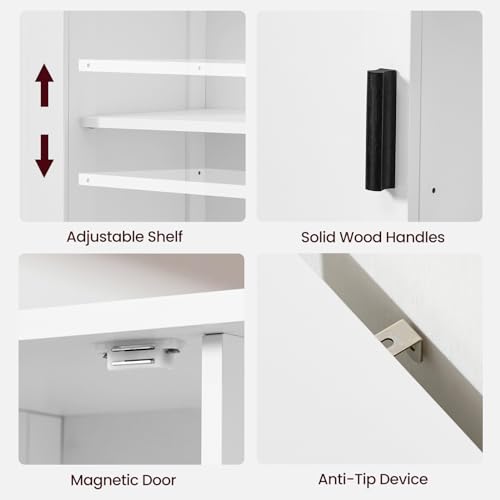 Iwell Storage Cabinet with 2 Doors and 4 Storage Shelves, Credenza Buffet Cabinet, Bathroom Cabinet for Living Room, Entryway, Home Office, White Iwell