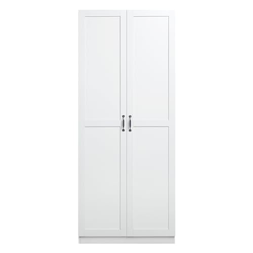 Manhtattan Comfort Hopkins Modern Freestanding Storage Closet with 7 Spacious Shelves and Soft Close Doors, Multipurpose Wardrobe Cabinet for Bedroom, 72" High, Large, White