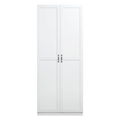 Manhtattan Comfort Hopkins Modern Freestanding Storage Closet with 7 Spacious Shelves and Soft Close Doors, Multipurpose Wardrobe Cabinet for Bedroom, 72" High, Large, White