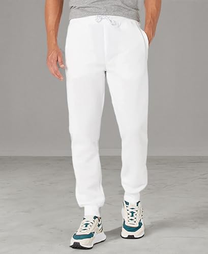 WT02 Men's Fleece Sweatpants & Joggers (Regular & Extended Sizes), White, X-Large