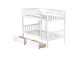 PVWIIK Twin Over Twin Wood Bunk Bed with 2 Drawers for Girls,Boys,Convertible into 2 Beds,Wood Bunk Bed with Ladder and Safety Guardrails,No Box Spring Needed, White PVWIIK