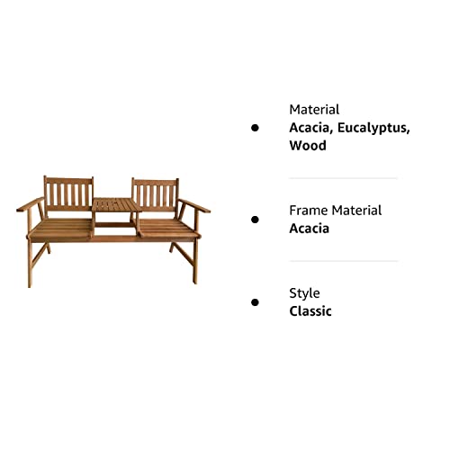 FDW Outdoor Patio Bench Wood Garden Bench Park Bench Acacia Wood with Table for Pool Beach Backyard Balcony Porch Deck Garden Wooden Furniture - WoodArtSupply