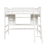 Merax Twin Loft Bed with Desk, Solid Wood Twin Size Loft Bed Frame with Shelves, White Merax