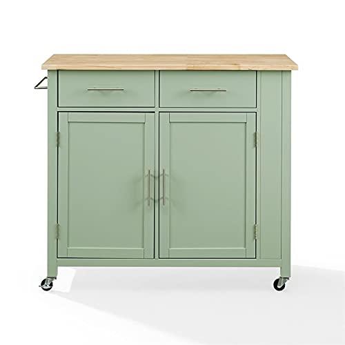 Pemberly Row Wood Drop Leaf Kitchen Island/Cart in Mint/Natural - WoodArtSupply