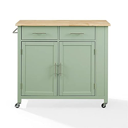 Pemberly Row Wood Drop Leaf Kitchen Island/Cart in Mint/Natural - WoodArtSupply