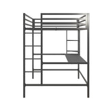 Novogratz Maxwell Grey/Black Metal Full Loft Bed with Integrated Desk & Shelves Novogratz