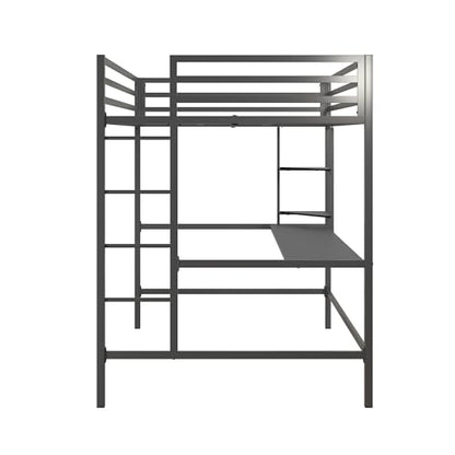 Novogratz Maxwell Grey/Black Metal Full Loft Bed with Integrated Desk & Shelves - WoodArtSupply