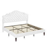 Allewie King Bed Frame with Adjustable Velvet Tiara Headboard, Upholstered Diamond Button Tufted Platform Bed, Wood Slats Support, No Box Spring Needed, Mattress Foundation, Easy Assembly, White Allewie