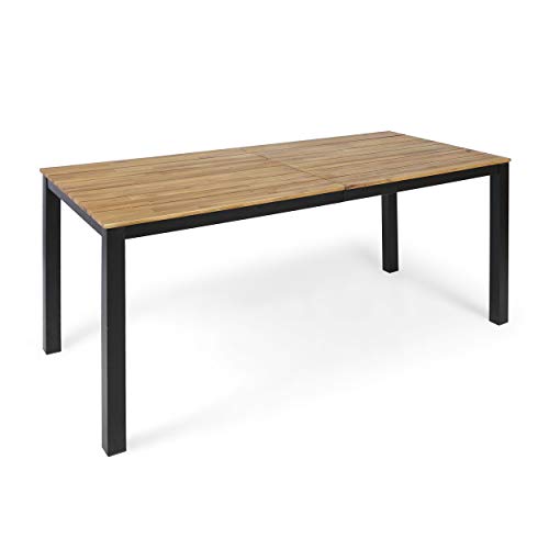 Christopher Knight Home Zak Outdoor 71" Acacia Wood Dining Table, Teak Finish, Black - WoodArtSupply