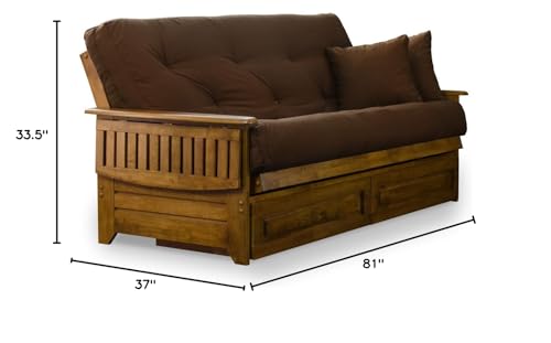 Nirvana Futons Brentwood Tray Arm Futon Frame, Drawers, and Microfiber Fudge Mattress Set - Full, Heritage Finish Nirvana Futons