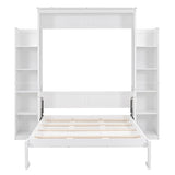 Harper & Bright Designs Full Size Murphy Bed, Wooden Full Murphy Wall Bed with Shelves and LED Lights, White Harper & Bright Designs