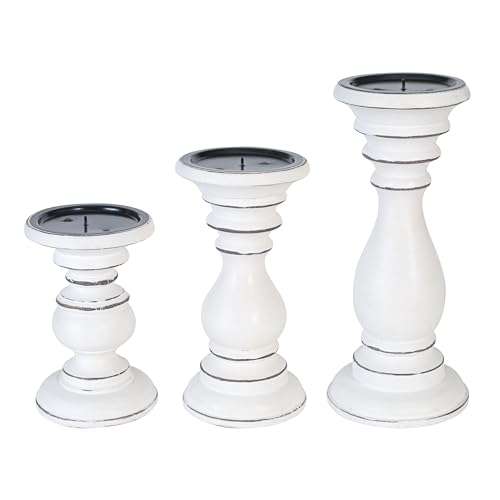 White Wooden Candle Holder, Candle Holder for Christmas Decoration, Wood Pillar Candle Holder, Tall Candle Holders, Farmhouse Candle Holder, Candle Holder Set of 3, Height (10+8+6) inch White - WoodArtSupply