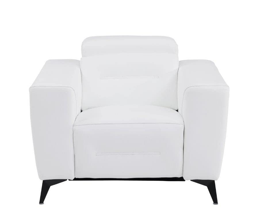 BlackJack Furniture Ferrara Top Grain Italian Leather Power Reclining Sofa Chair with USB Ports to Charge Devices, Adjustable Multi-Position Headrests, Wall Hugger Design, 41.3" W, White Blackjack Furniture