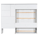 Merax Farmhouse Multi-Functional Murphy Bed with Sofa, Desk & Storage Cabinet,Solid Wood Foldable Wall Bed/Space Saving/No Box Spring Needed/Full,White + Gray Merax