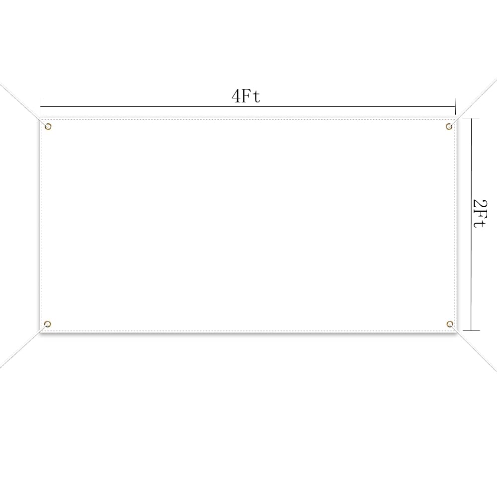 Blank Banners DIY Signs Blank Banner Polyester Oxford Cloth 300D Sublimation Banner with Hanging Rope for Business Office Advertising graffiti Indoor Wall Outdoor White banner (2x4FT 1pack) Jegatoo