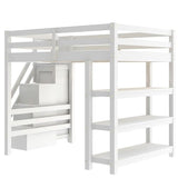 Harper & Bright Designs Full Size Loft Bed with Stairs and LED Lights, Wood Full Loft Bed with Storage Shelves and Wardrobe, Loft Bed Frame with Guardrails for Kids Girls Boys, White Harper & Bright Designs