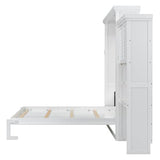 MERITLINE Queen Size Farmhouse Murphy Bed with Storage Cabinet and Shelves, Wooden Hidden Foldable Wall Bed Frame, Murphy Wall Bed Cabinet Queen for Adults, Space-Saving, White MERITLINE