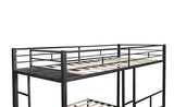 Ball & Cast L-Shaped Triple Bunk Bed, Space Saving Corner Metal Bed Frame with Squeak-Free Wood Slats,3 Twin Bunk Beds w/Full-Length Guardrails & Ladder,No Box Spring Needed,for Kids/Teens,Black Ball & Cast