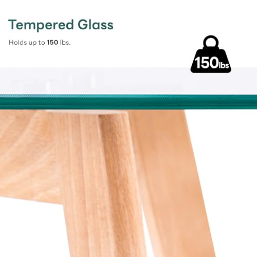 ivinta Glass Office Desk, 43" Rectangular Computer Desk with Solid Wood Legs, Modern Dining Table for Living Room, Office, Kitchen, TAM-WT ivinta