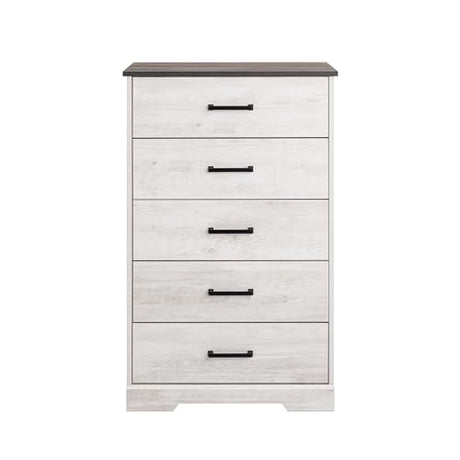 Prepac Rustic Ridge Farmhouse Dresser, Washed White Dresser for Bedroom, Chest of Drawers with 5 Drawers 18.5" D x 27.5" W x 43.5" H, ABDR-1605-1 Prepac