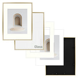 Frametory, Aluminum Picture Frames Set of 7 - Gold Gallery Wall Kit - Displays One 11x14, Two 8x10, and Four 5x7 inch Photos for Home Decoration Frametory