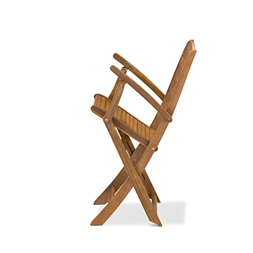 East West Furniture SEHD3CANA Selma 3 Piece Patio Bistro Set Contains a Square Outdoor Acacia Wood Coffee Table and 2 Folding Arm Chairs, 26x26 Inch, Natural Oil East West Furniture