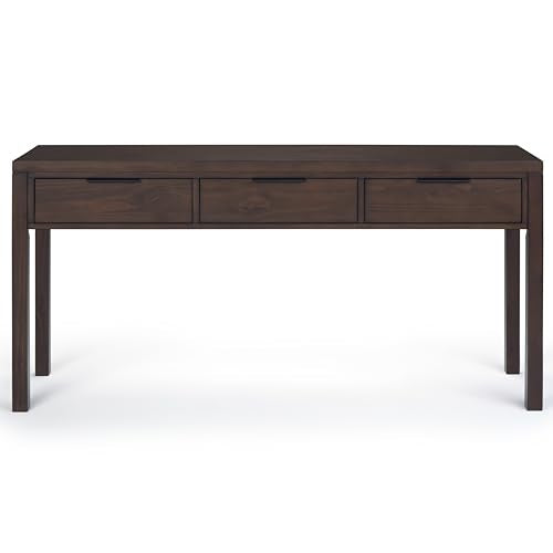 SIMPLIHOME Hollander Console Table - 60 Inch Wide Solid Wood Sofa Table in Warm Walnut Brown, Contemporary Storage Table for Entryway or Living Room with 3 Drawers and Sleek Metal Hardware SIMPLIHOME