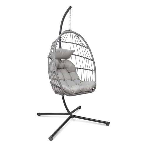 Hanging Egg Chair with Stand, Patio Wicker Hammock Egg Swing Chair with Cushion for Bedroom Garden Indoor Outdoor SZHLUX