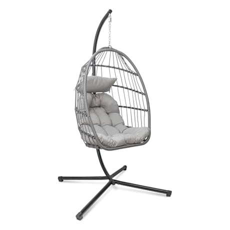 Hanging Egg Chair with Stand, Patio Wicker Hammock Egg Swing Chair with Cushion for Bedroom Garden Indoor Outdoor SZHLUX