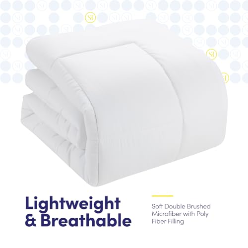 Sweet Home Collection 7 Piece Comforter Set Bag Solid Color All Season Soft Down Alternative Blanket & Luxurious Microfiber Bed Sheets, White, Queen Sweet Home Collection