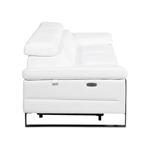BlackJack Furniture Antonio Top Grain Italian Leather Power Recliner Sofa with 2 Reclining Seats & Large Power Headrests, Comfortable Lumbar Support, USB Chargers, Wall Hugger Design, White Blackjack Furniture