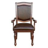 URPRIME Traditional Dining Room Armchairs, Brown Cherry Finish, Upholstered Seat, Wood, of 2 Wood Faux Leather Room, 40.5" Height URPRIME