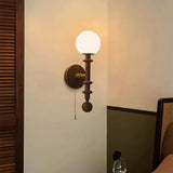 RXPVUXE Vintage Wood Wall Sconce Globe Glass Wall Lamp with Pull Chain Switch, Farmhouse Bedside Aisle Deco Lighting Fixture Retro Modern Wooden Wall Light for Living Room Hallway Stairs, E27 RXPVUXE