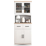 GORZING 67" Kitchen Pantry Cabinet with Glass Doors & Drawers, Adjustable Shelves, Anti-Tip, Space-Saving Microwave Stand for Small Kitchens GORZING