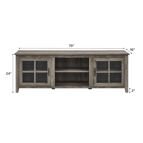 Walker Edison Portsmouth Classic 2 Glass Door TV Stand for TVs up to 80 Inches, 70 Inch, Rustic Oak - WoodArtSupply