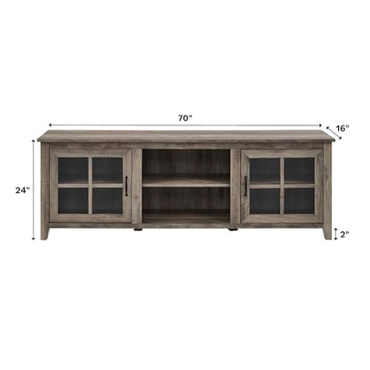 Walker Edison Portsmouth Classic 2 Glass Door TV Stand for TVs up to 80 Inches, 70 Inch, Rustic Oak - WoodArtSupply